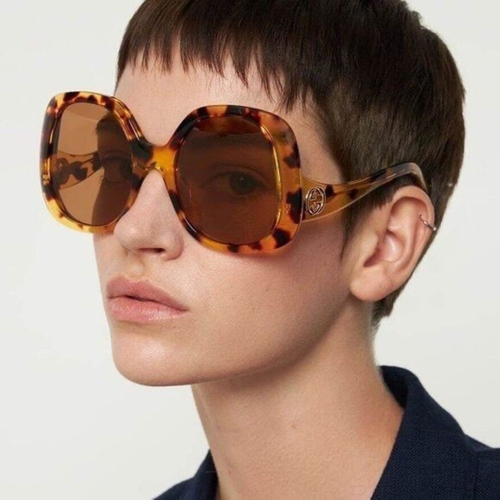 Authentic Gucci Yellow Spotted Havanna Oversized Sunglasses
